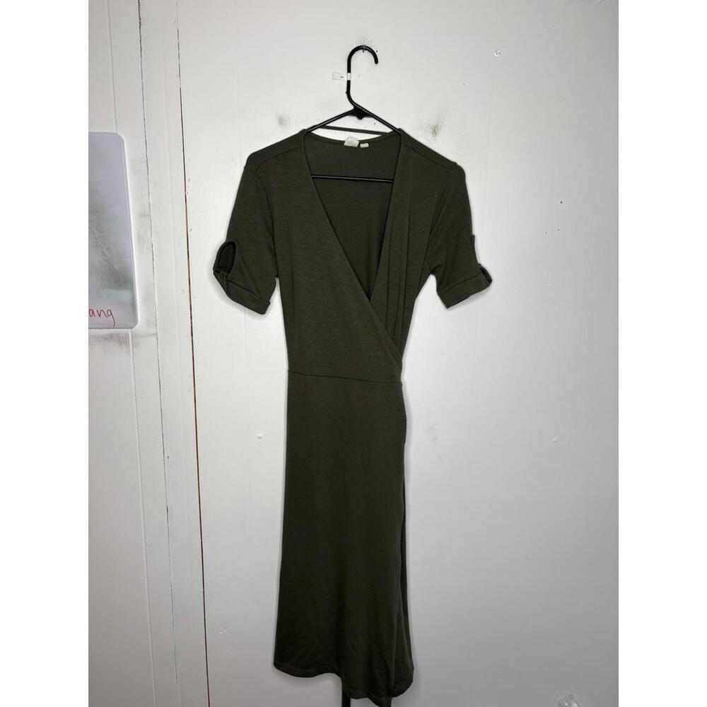Gap Dress Womens S Wrap Midi Olive Stretchy Knit Short Sleeve Classic Versatile